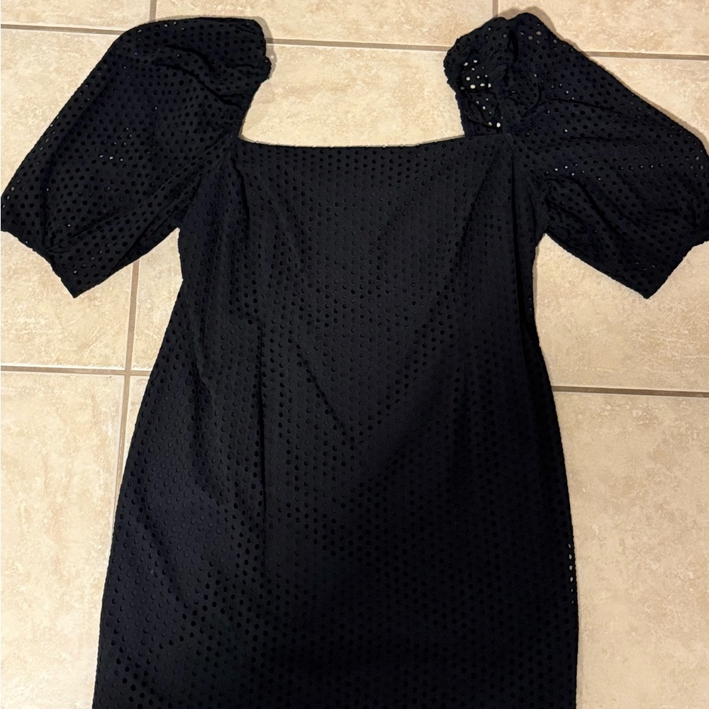 H&M Black Puff Sleeve Eyelet Dress